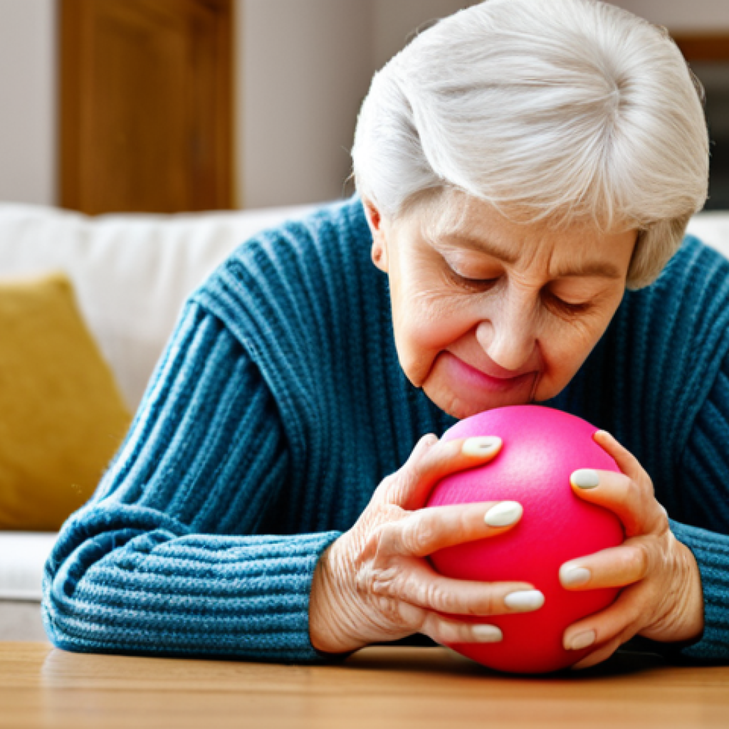 Hand Mobility Restoration**
"A senior woman, fully clothed in a comfortable sweater and pants, gently squeezing a stress ball. Background: a bright living room with flowers on a table. Focus on her hands. Safe for work, appropriate content, perfect anatomy, well-formed hands, natural pose, professional, modest, family-friendly."
**
