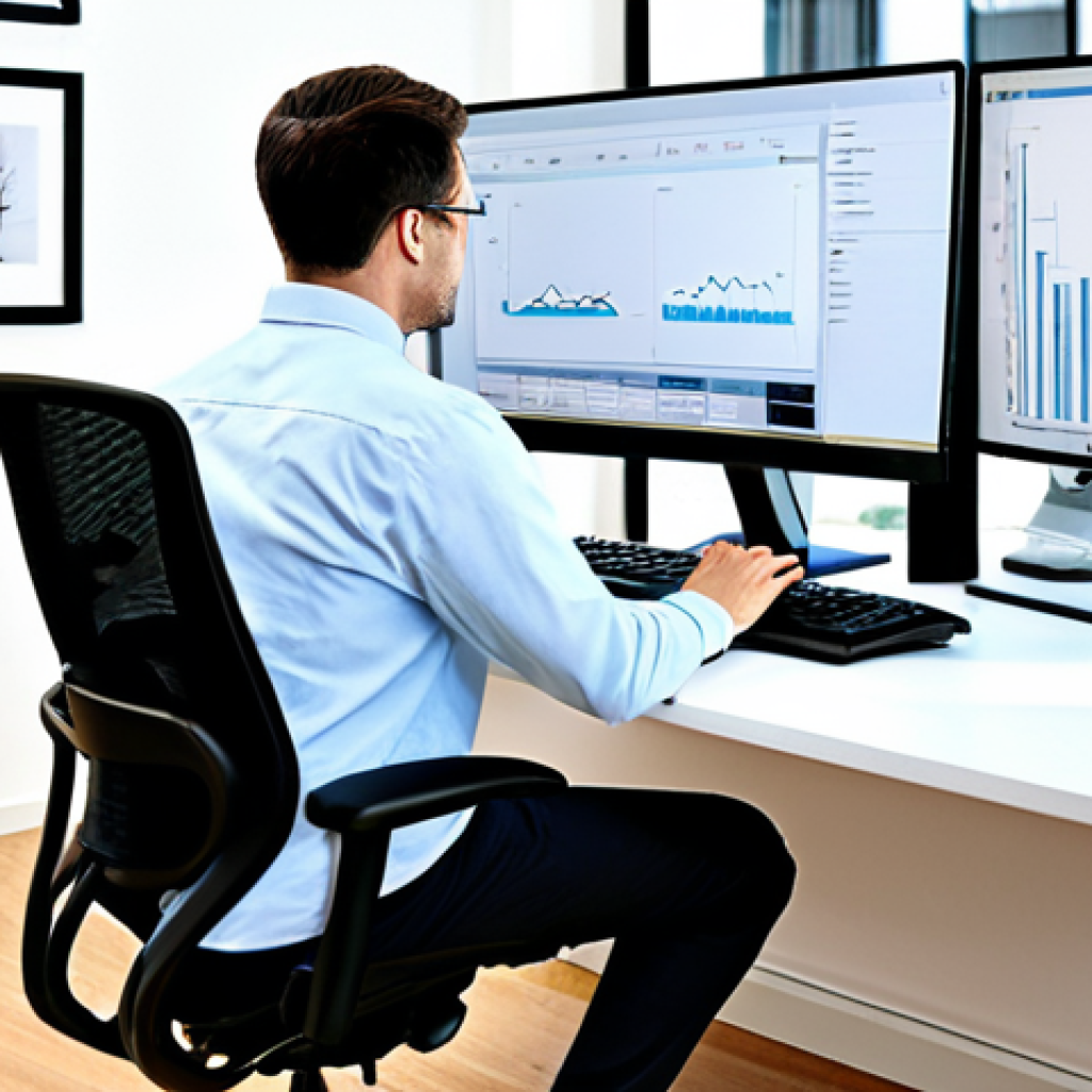 근골격계 질환 관리법 - **Prompt:** A person working at an ergonomically designed desk in a bright, modern office, ensuring ...