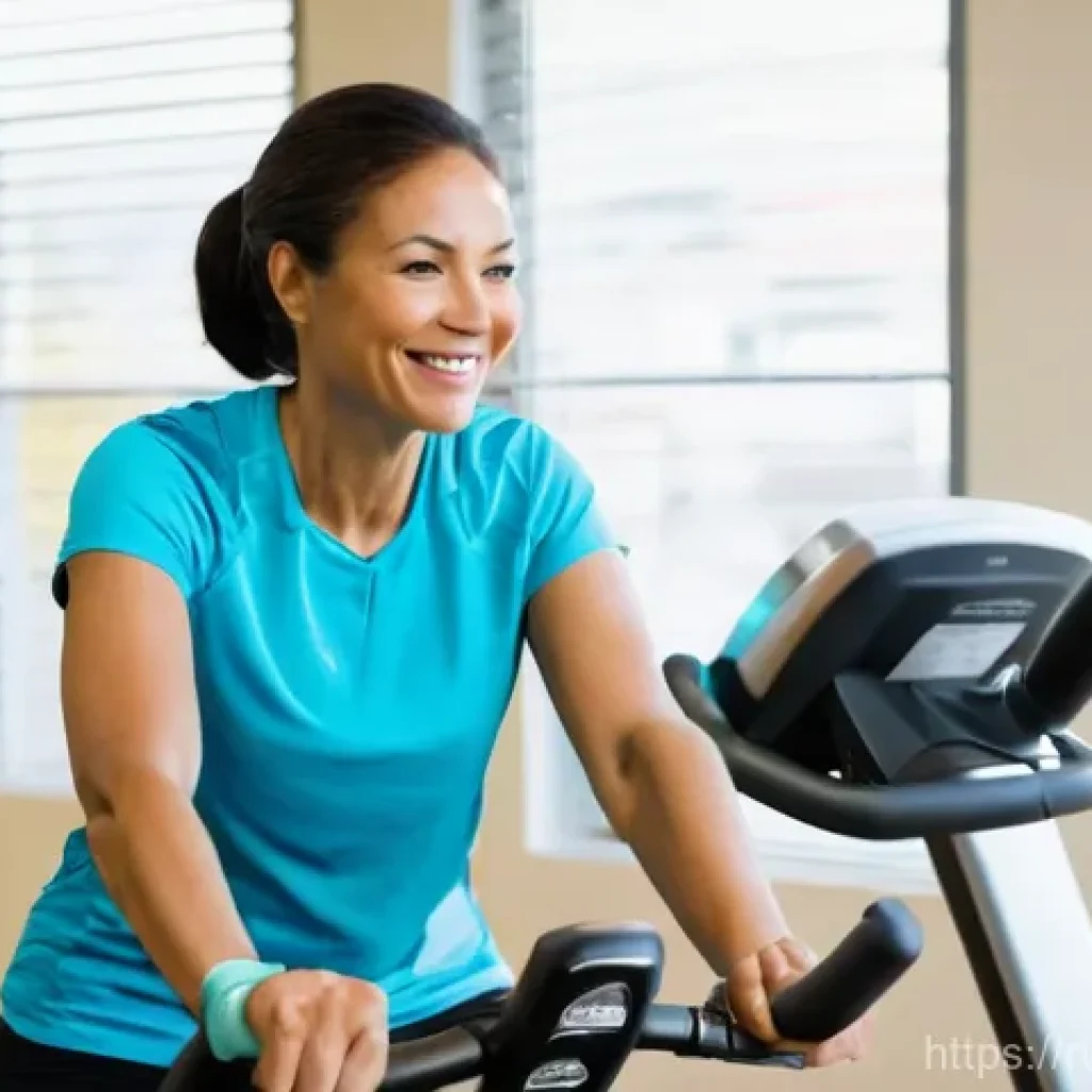 뇌졸중 재활 기간과 비용 - **Prompt:** A heartwarming scene of a middle-aged woman, perhaps in her late 40s or early 50s, activ...