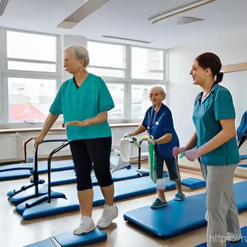 재활치료 비용 및 의료보험 비교 - **Prompt for OMS Rehabilitation Scene:**
A vibrant and realistic scene inside a bustling but ord...